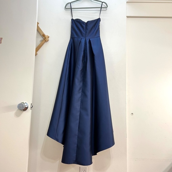 Alfred Sung D699 Strapless High Low Satin Gown Midnight Blue Size 16 - Picture 5 of 11